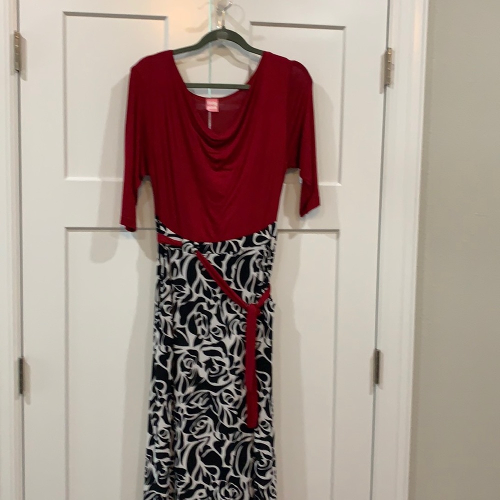 Burgundy and black and white maxi dress